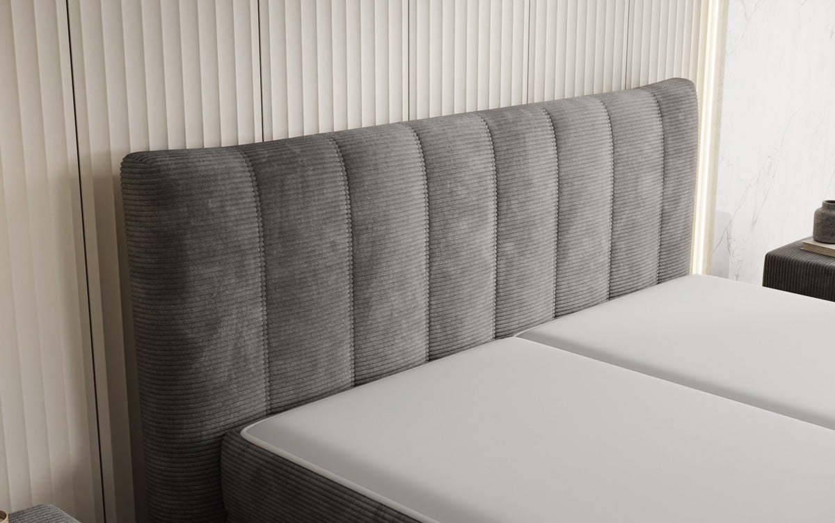 Lit boxspring Ines en Côtelé avec rangement