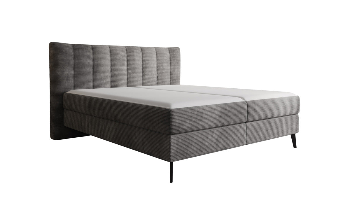 Lit boxspring Ines en Côtelé avec rangement