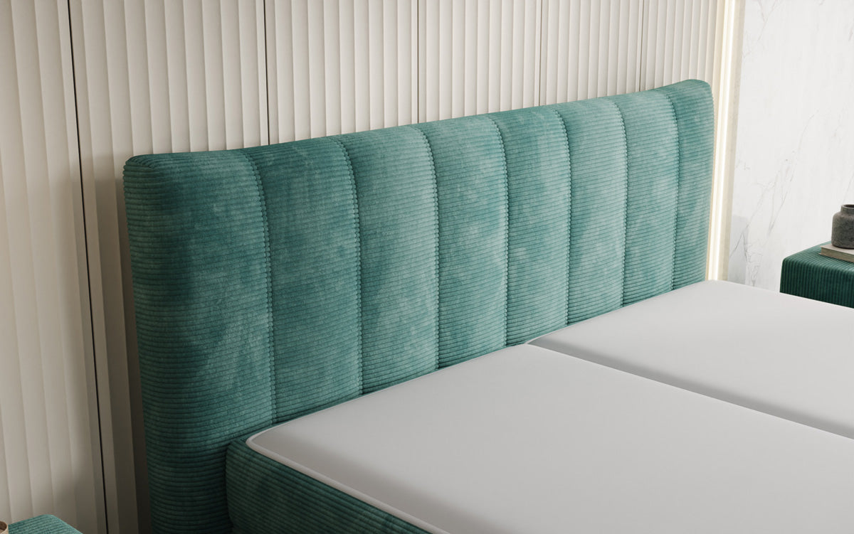 Lit boxspring Ines en Côtelé avec rangement