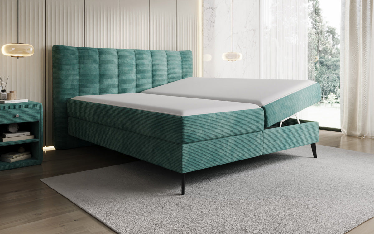 Lit boxspring Ines en Côtelé avec rangement