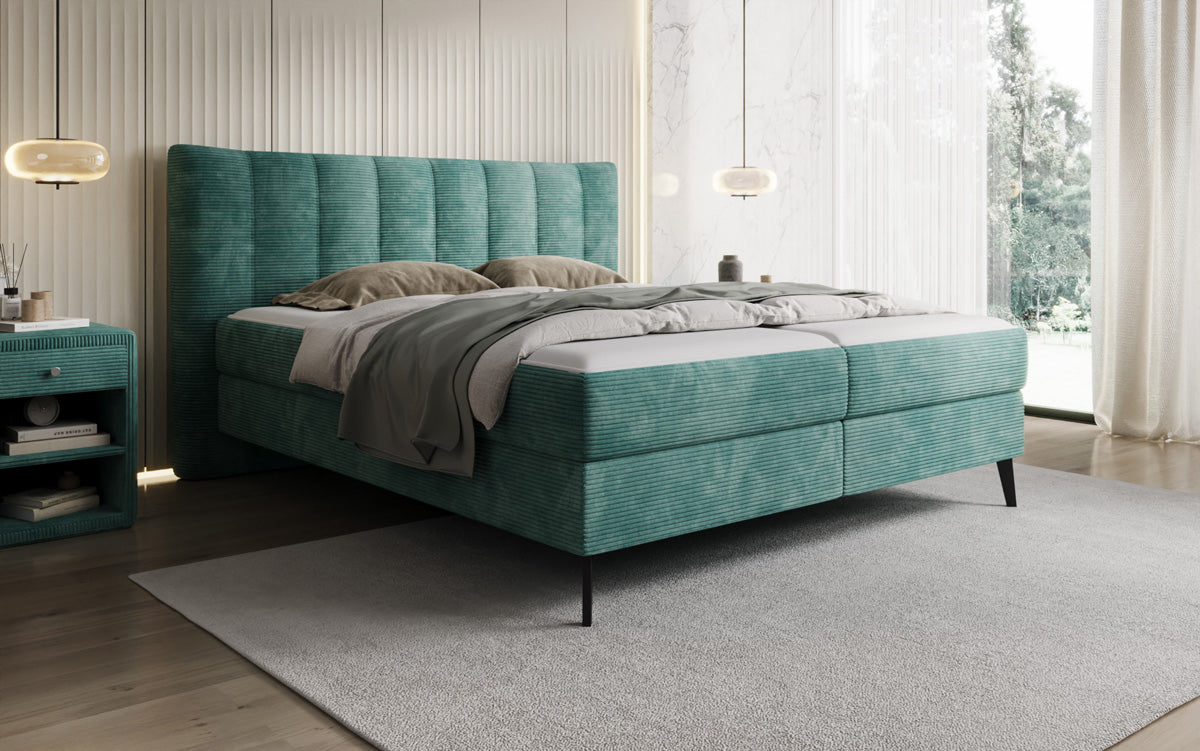 Lit boxspring Ines en Côtelé avec rangement