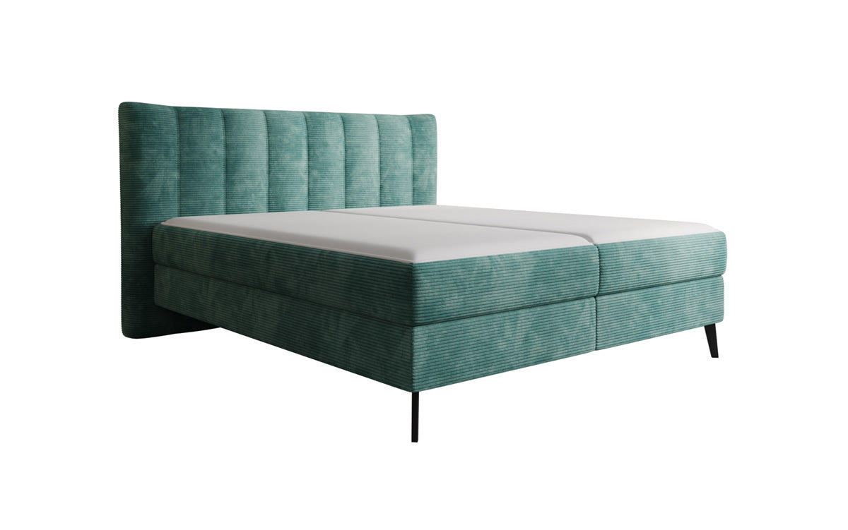 Lit boxspring Ines en Côtelé avec rangement