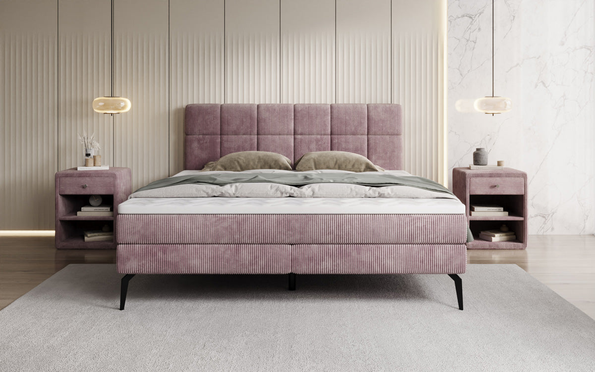 Lit boxspring Vera en Côtelé avec pieds hauts