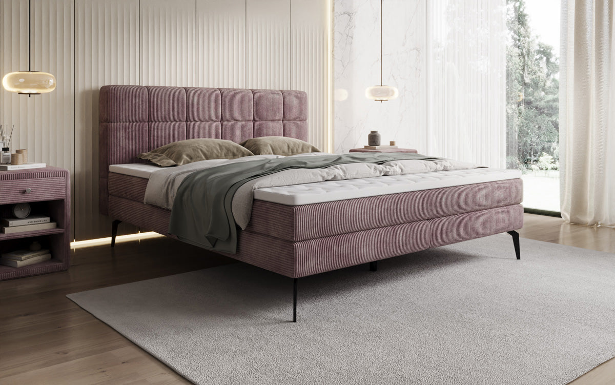 Lit boxspring Vera en Côtelé avec pieds hauts