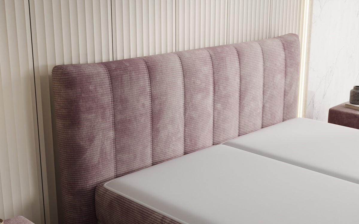 Lit boxspring Ines en Côtelé avec rangement