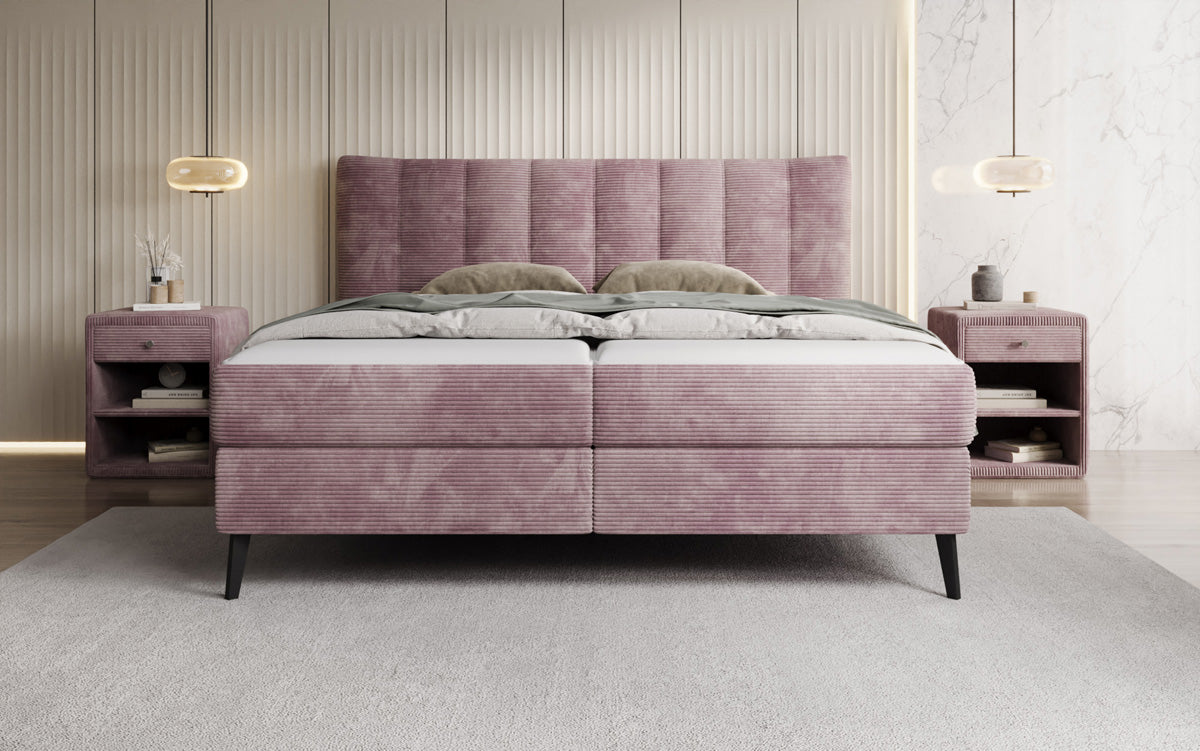 Lit boxspring Ines en Côtelé avec rangement