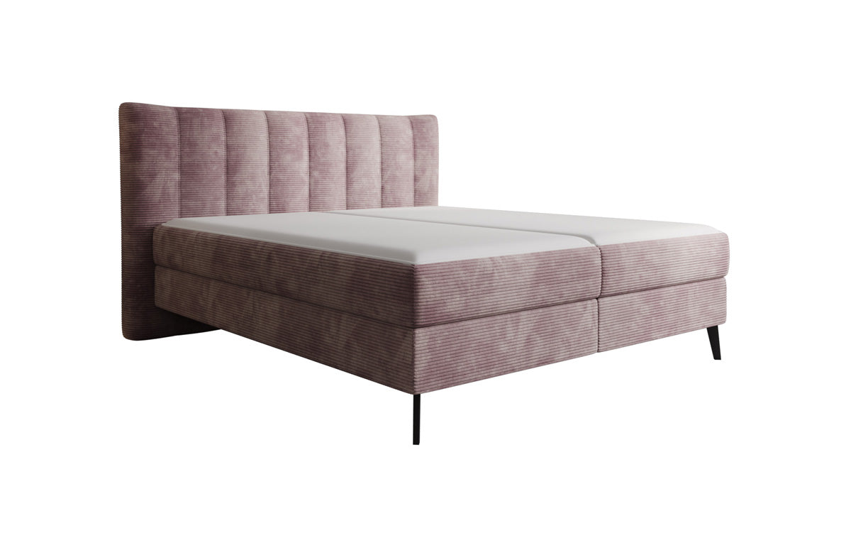 Lit boxspring Ines en Côtelé avec rangement