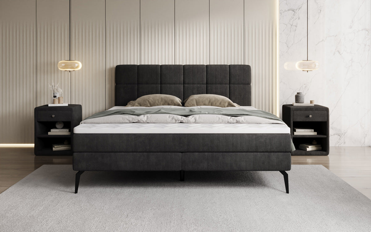 Lit boxspring Vera en Côtelé avec pieds hauts