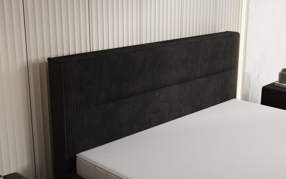 Lit rembourré design Merry en Côtelé avec espace de rangement