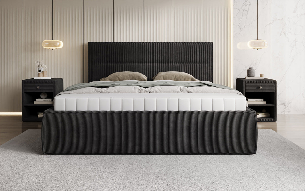 Lit rembourré design Merry en Côtelé avec espace de rangement