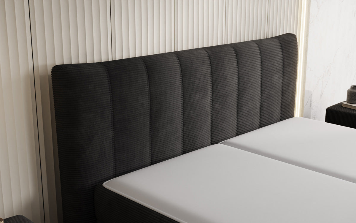 Lit boxspring Ines en Côtelé avec rangement