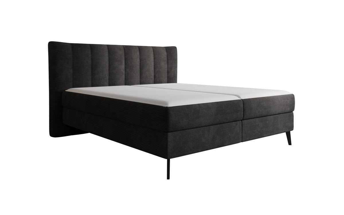 Lit boxspring Ines en Côtelé avec rangement