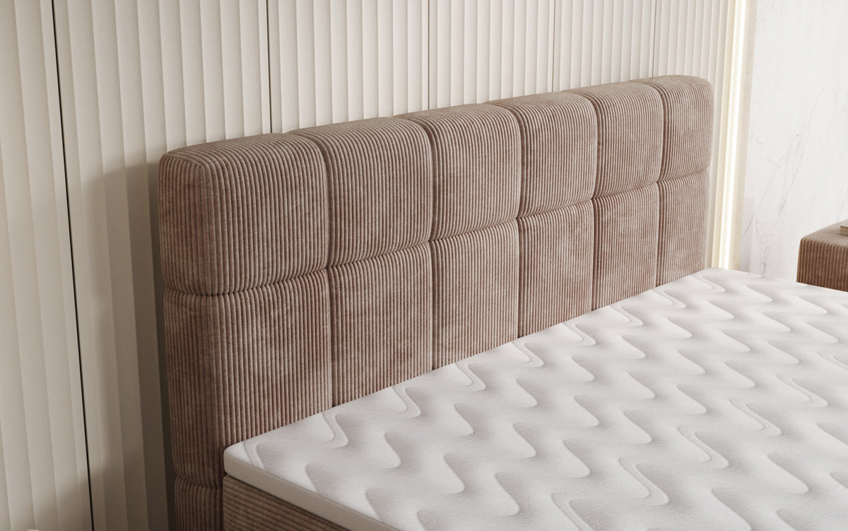Lit boxspring Vera en Côtelé avec pieds hauts