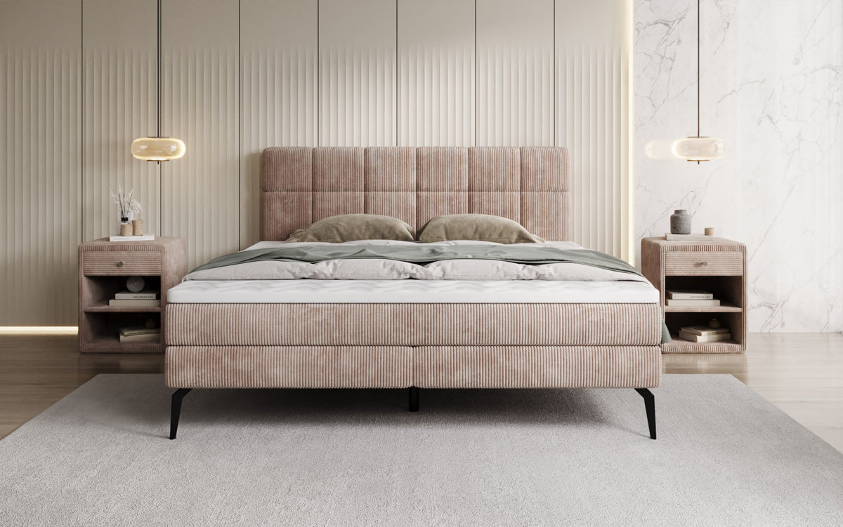 Lit boxspring Vera en Côtelé avec pieds hauts