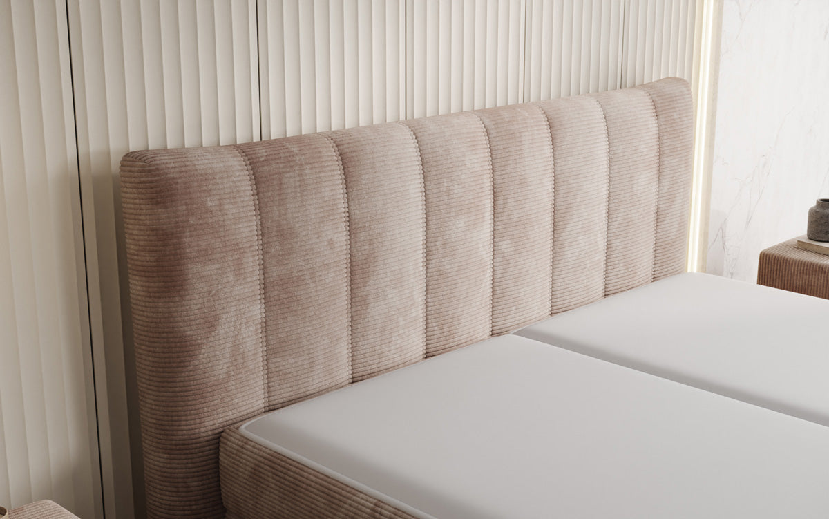 Lit boxspring Ines en Côtelé avec rangement