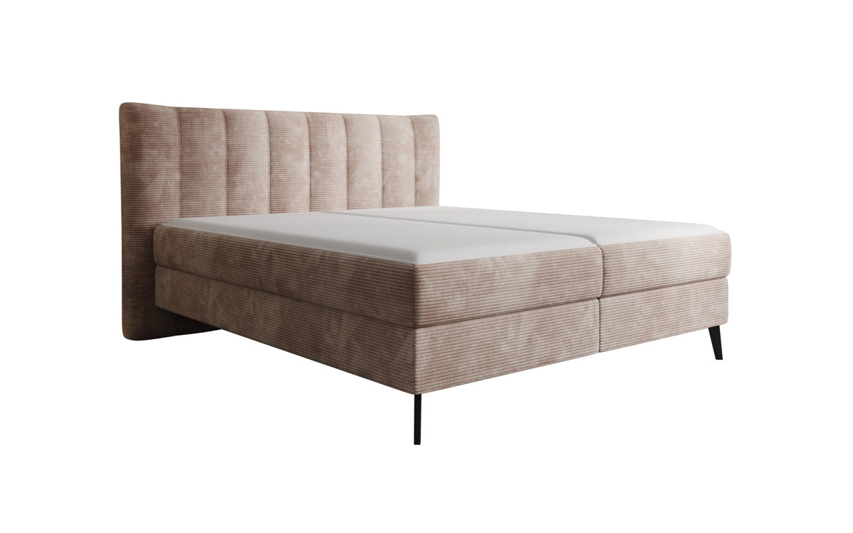 Lit boxspring Ines en Côtelé avec rangement
