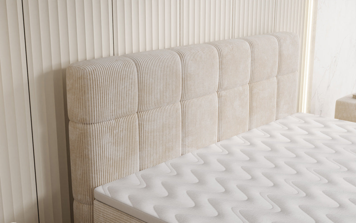 Lit boxspring Vera en Côtelé avec pieds hauts