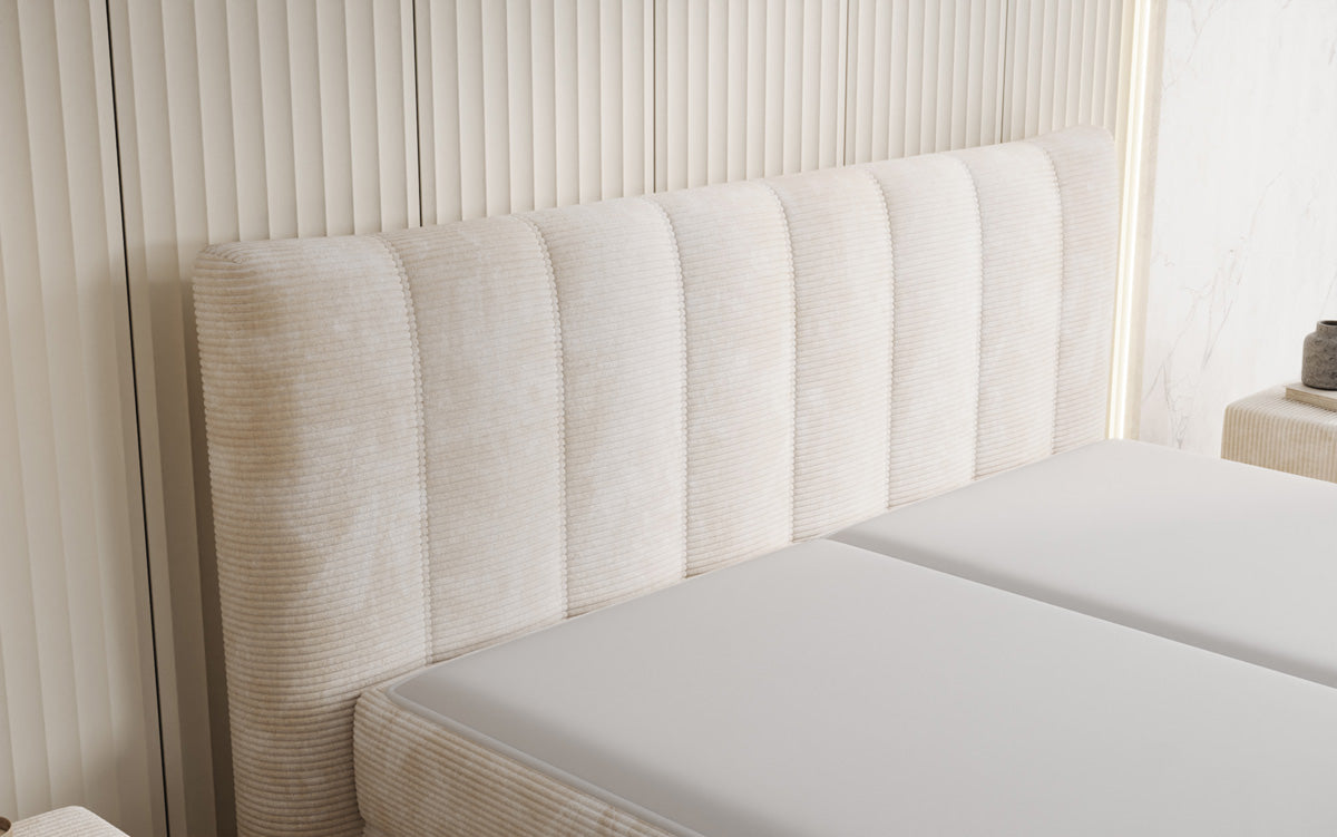 Lit boxspring Ines en Côtelé avec rangement