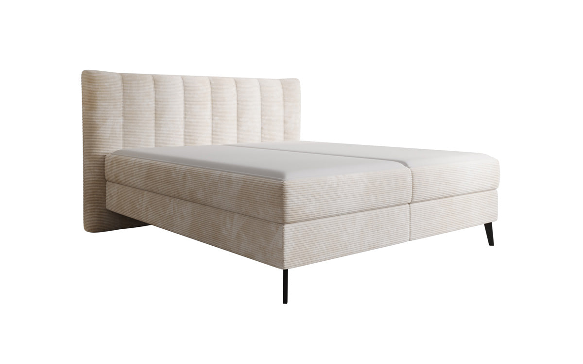 Lit boxspring Ines en Côtelé avec rangement
