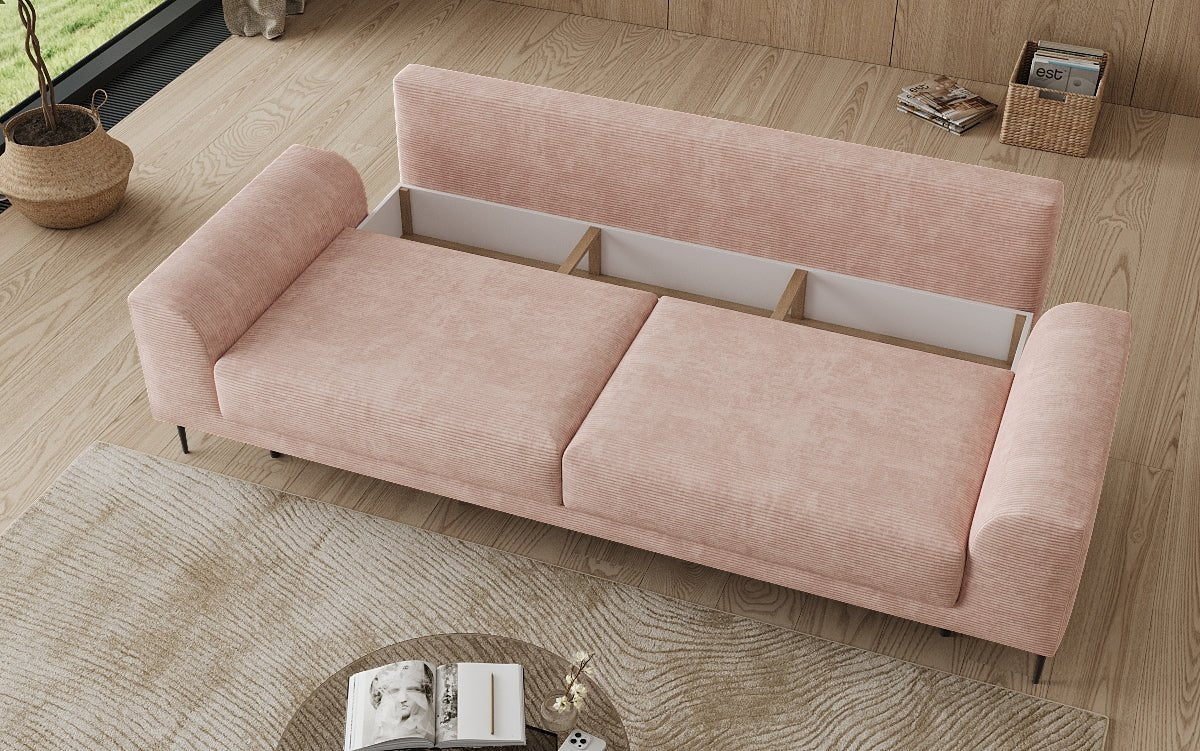 Canapé design 3 places Bloom en Côtelé avec fonction couchage et espace de rangement