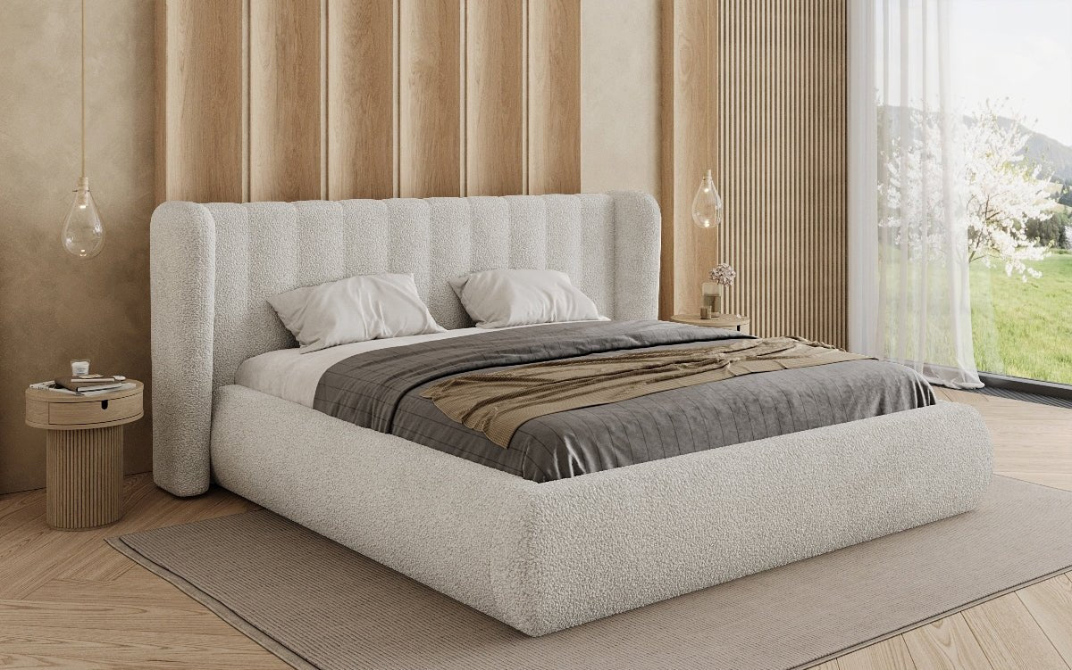 Designer Polsterbett Valentina Bouclé mit Stauraum