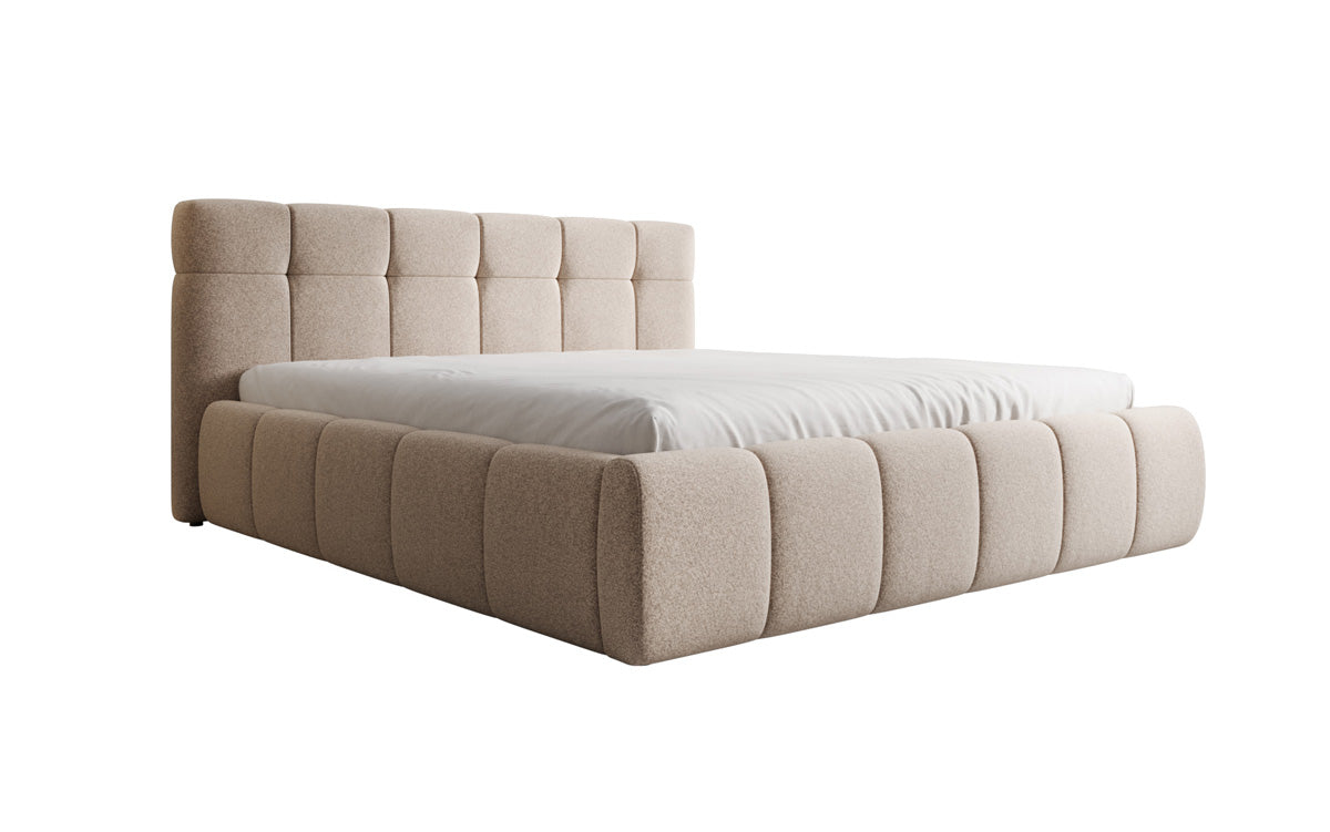 Lit rembourré design Helena en tissu texturé avec espace de rangement