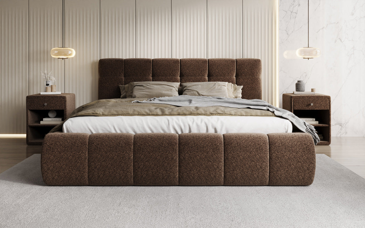 Lit rembourré design Helena en tissu texturé avec espace de rangement