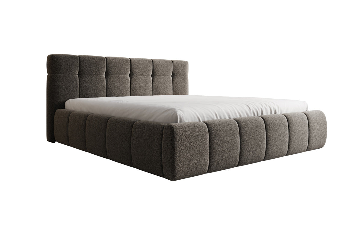 Lit rembourré design Helena en tissu texturé avec espace de rangement