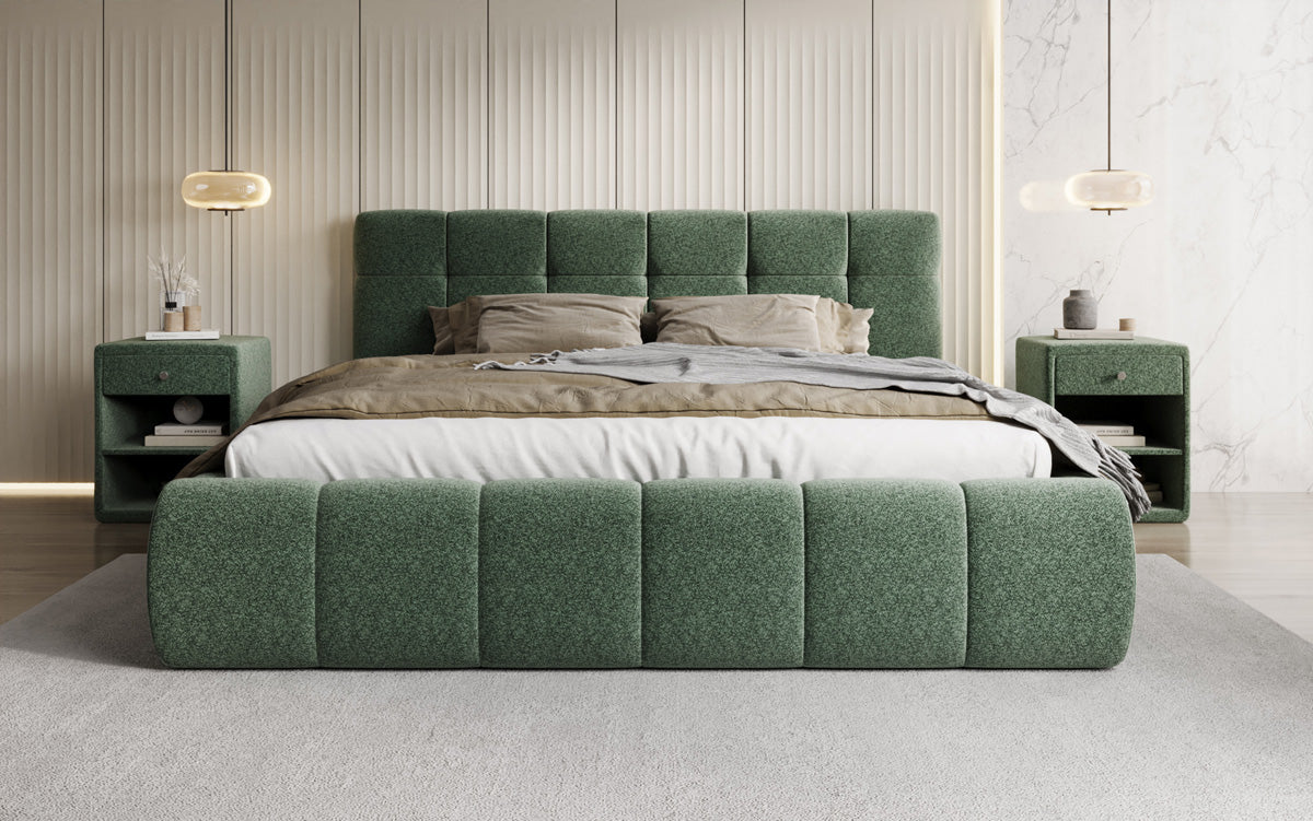Lit rembourré design Helena en tissu texturé avec espace de rangement