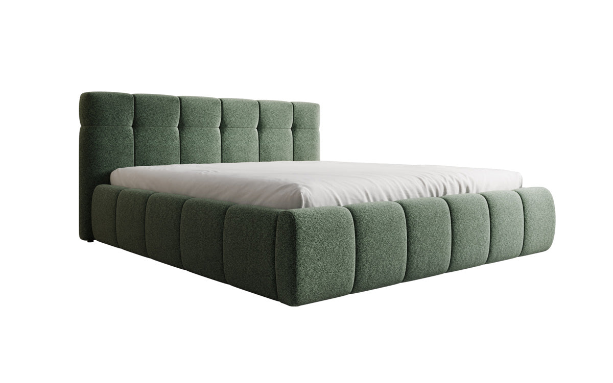 Lit rembourré design Helena en tissu texturé avec espace de rangement