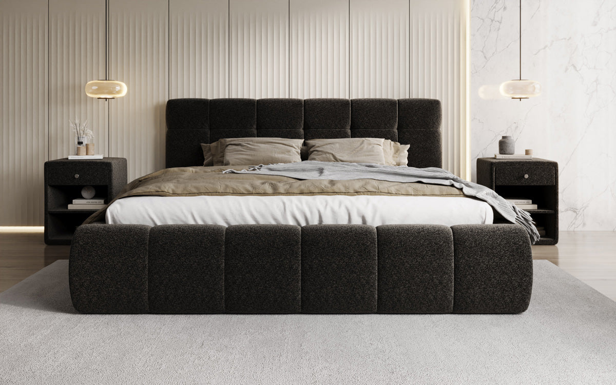 Lit rembourré design Helena en tissu texturé avec espace de rangement