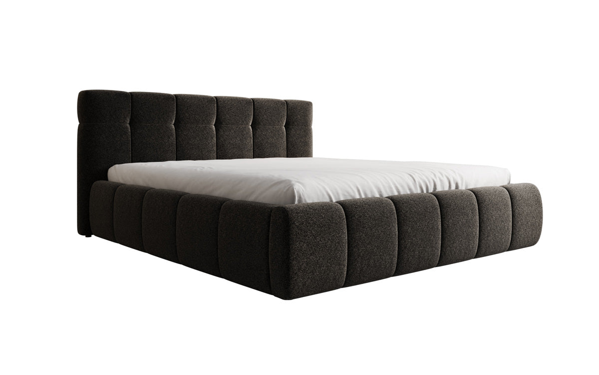 Lit rembourré design Helena en tissu texturé avec espace de rangement