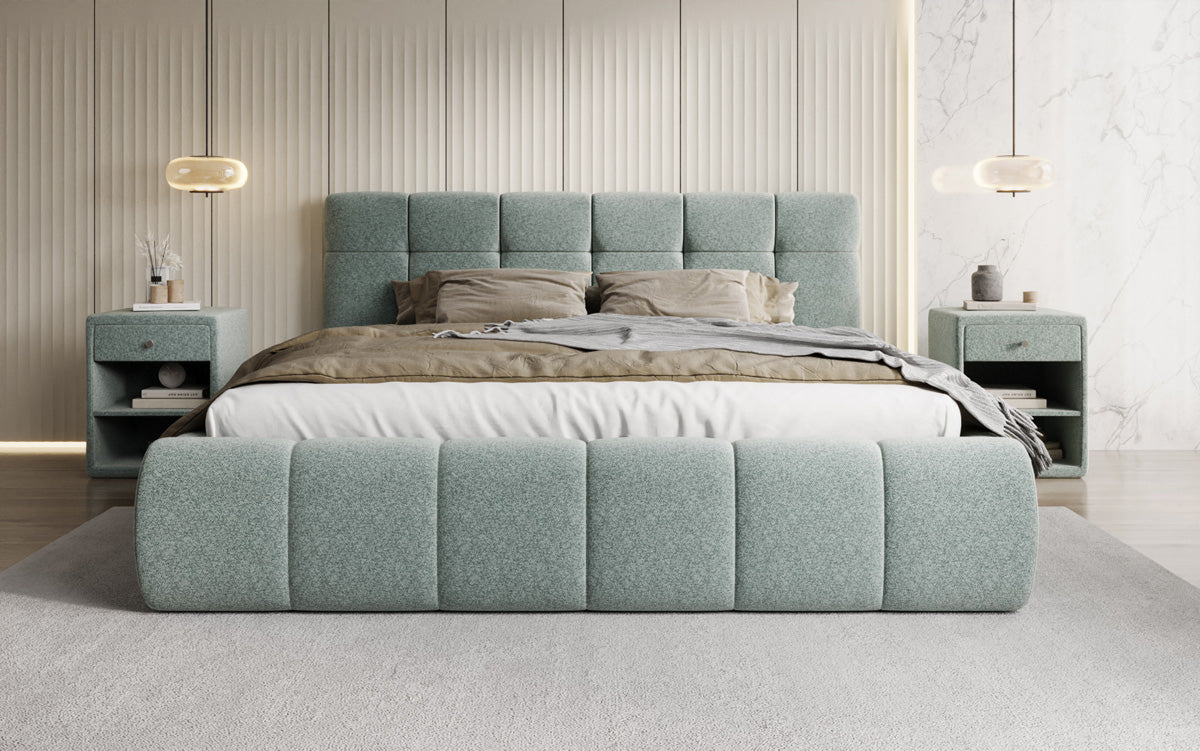 Lit rembourré design Helena en tissu texturé avec espace de rangement