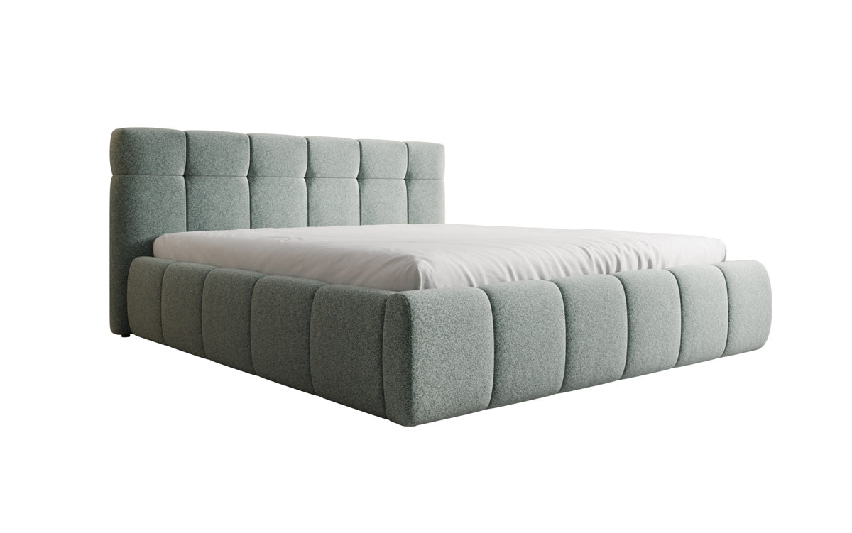 Lit rembourré design Helena en tissu texturé avec espace de rangement
