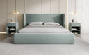 Designer Polsterbett Rosalie in Strukturstoff mit Stauraum