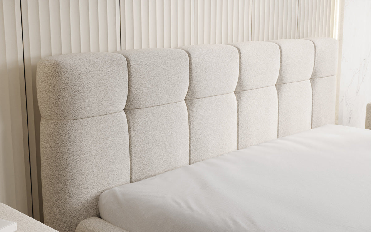 Lit rembourré design Helena en tissu texturé avec espace de rangement