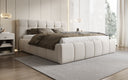 Lit rembourré design Helena en tissu texturé avec espace de rangement