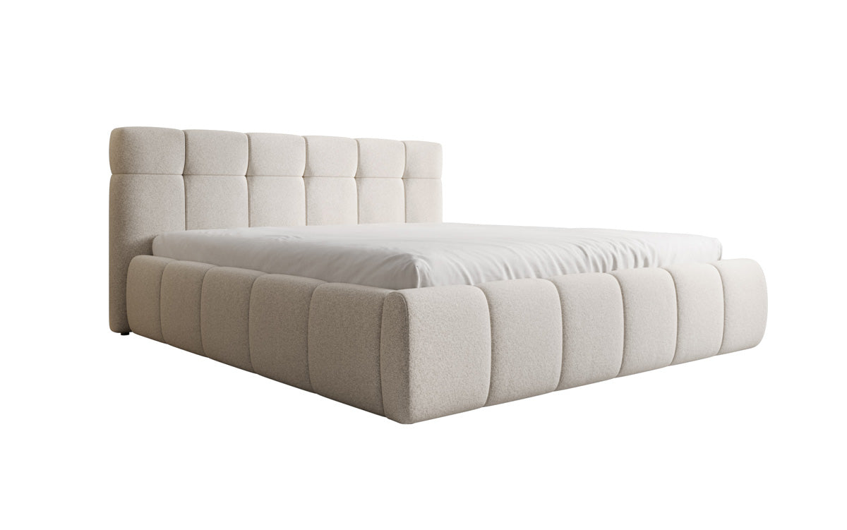Lit rembourré design Helena en tissu texturé avec espace de rangement