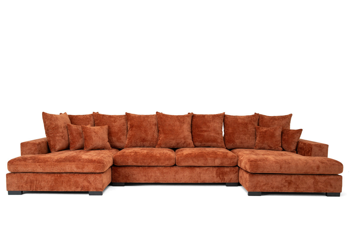 Canapé design Selena U avec fonction couchage en tissu texturé