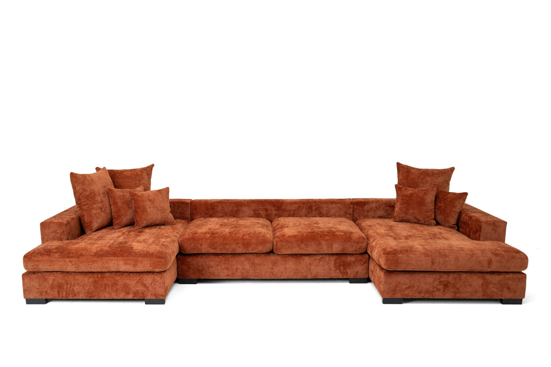 Canapé design Selena U avec fonction couchage en tissu texturé