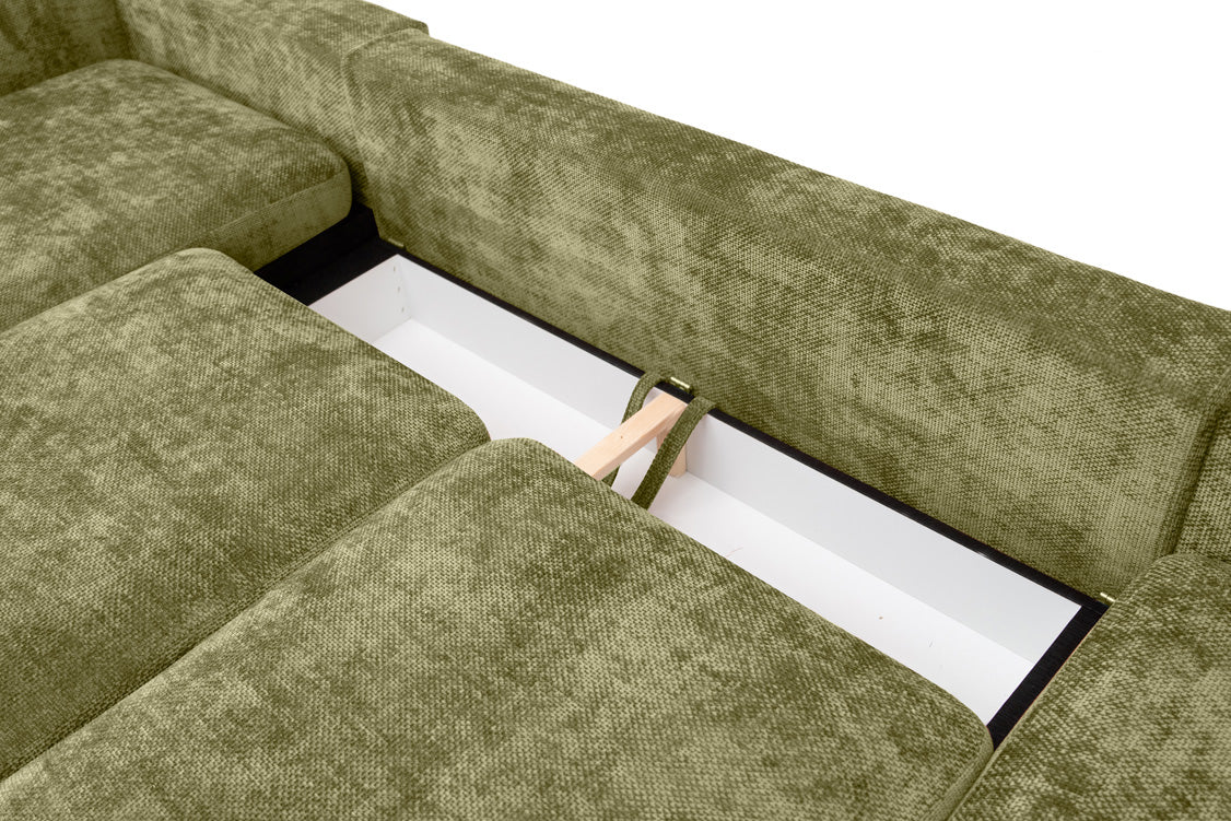 Canapé design Selena L avec fonction couchage en tissu structuré
