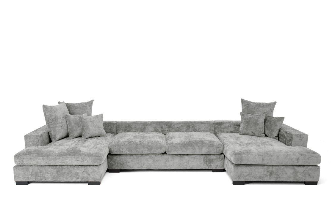 Canapé design Selena U avec fonction couchage en tissu texturé