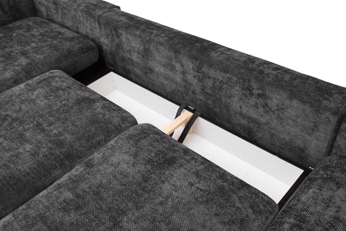 Canapé design Selena L avec fonction couchage en tissu structuré