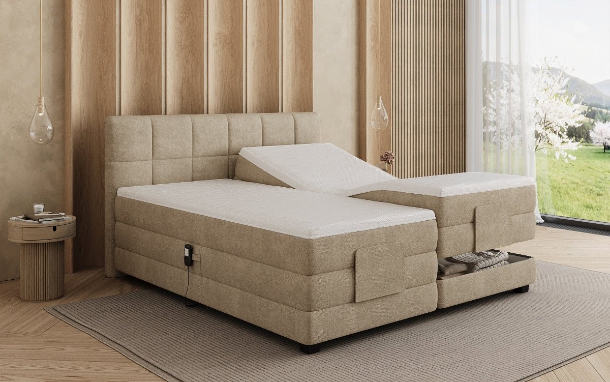 Lit boxspring Monaco - réglable électriquement en Tissu
