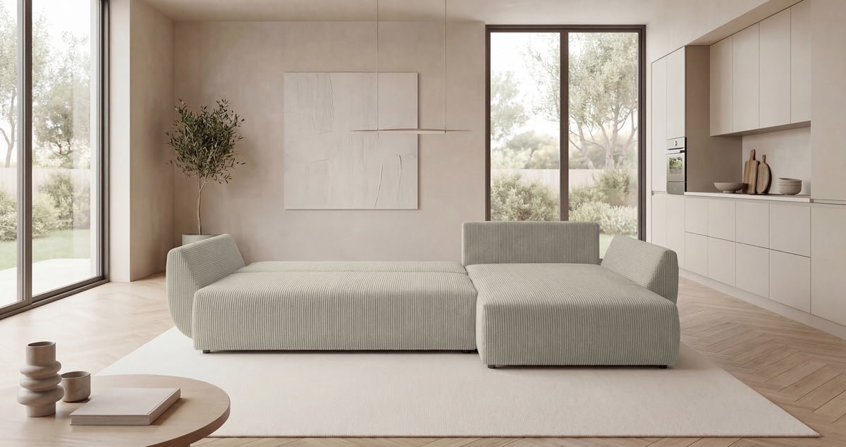 Canapé design Lenoa L avec fonction couchage et pliante en Côtelé