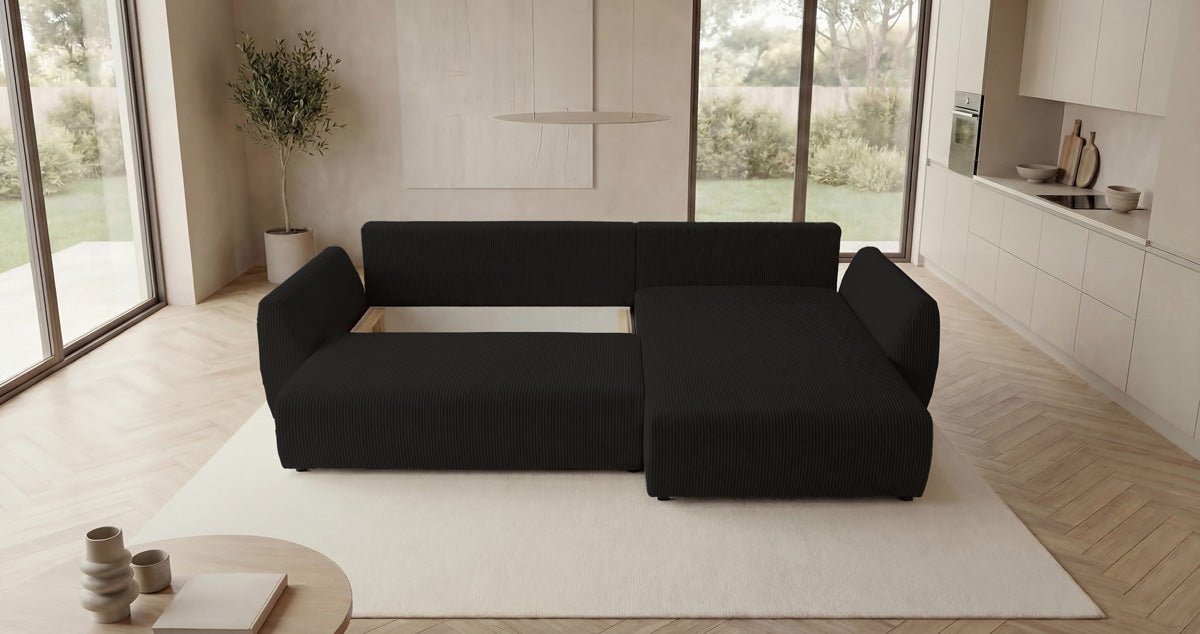 Canapé design Lenoa L avec fonction couchage et pliante en Côtelé