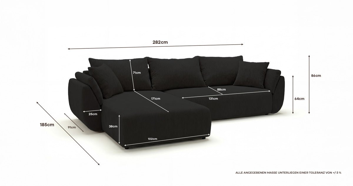 Canapé design Lenoa L avec fonction couchage et pliante en Côtelé
