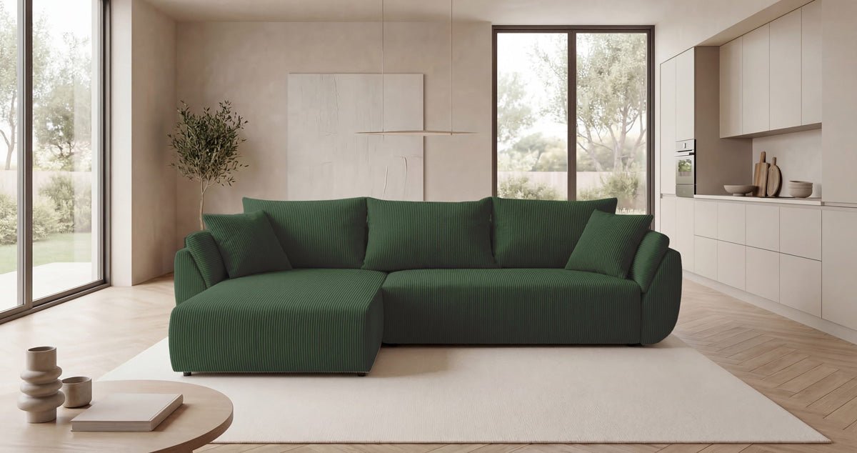 Canapé design Lenoa L avec fonction couchage et pliante en Côtelé