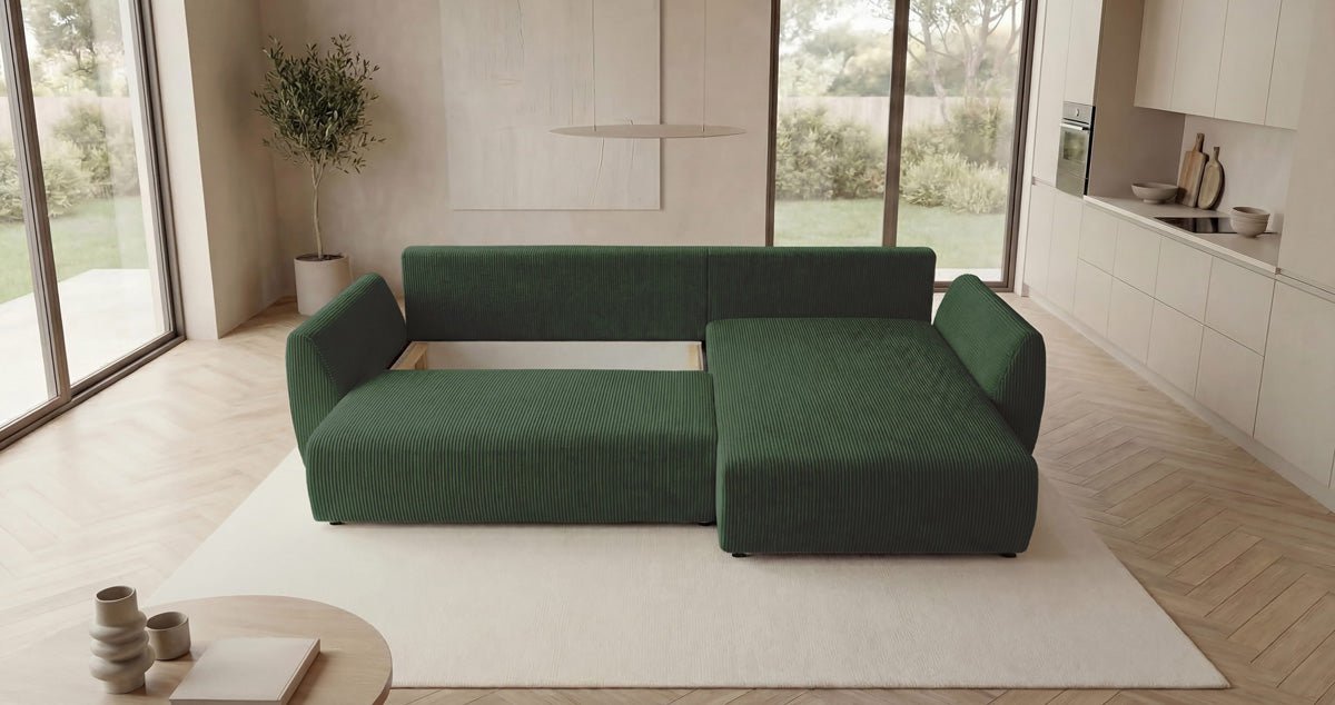 Canapé design Lenoa L avec fonction couchage et pliante en Côtelé