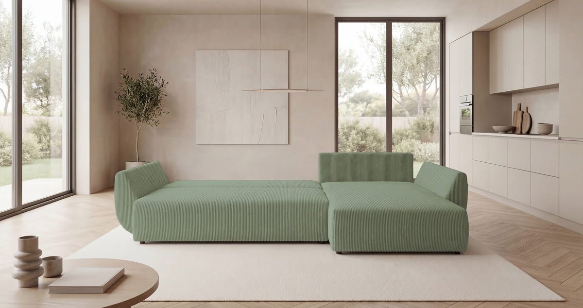 Canapé design Lenoa L avec fonction couchage et pliante en Côtelé
